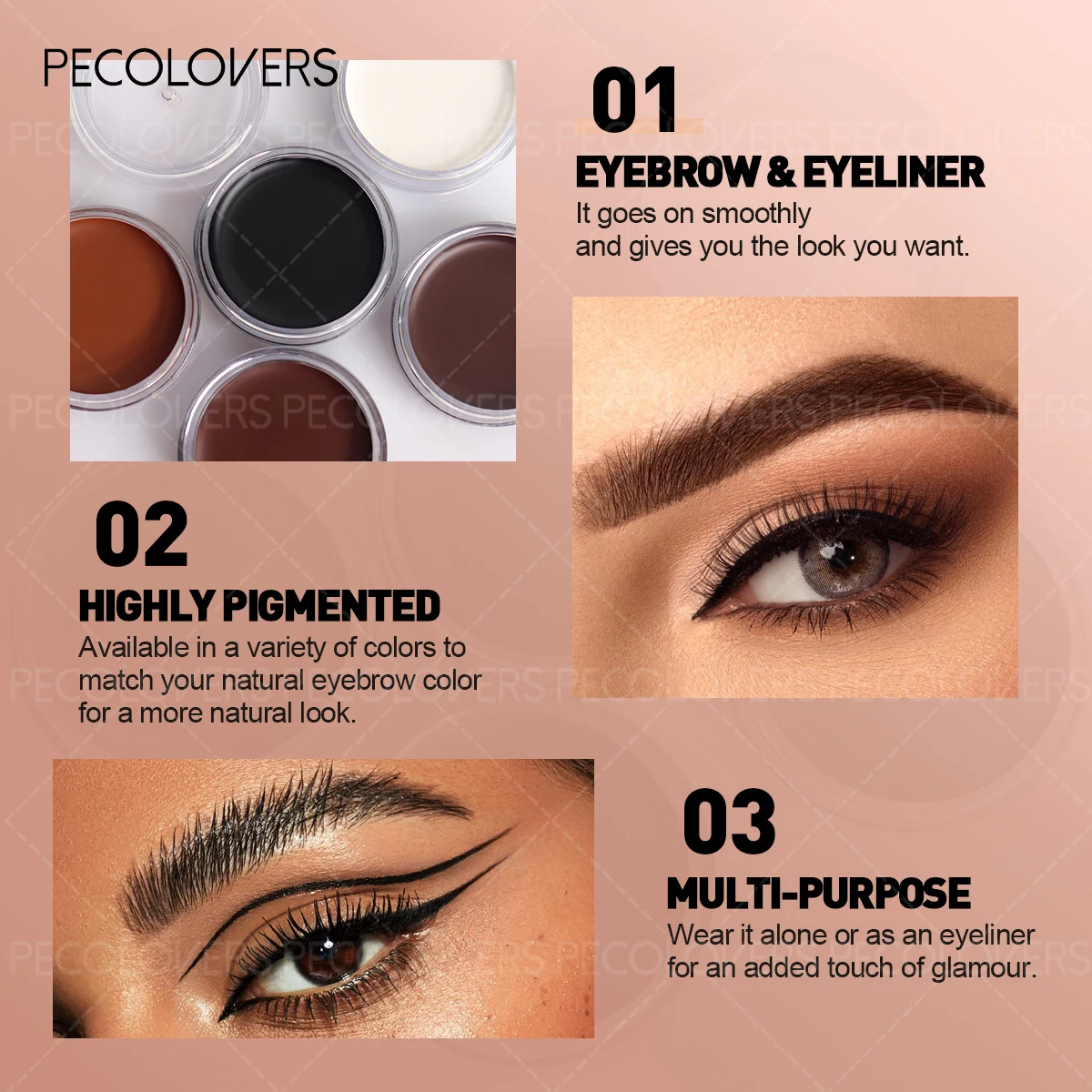 1 Set 2 in 1 Brow & Eyeliner Gel with Soft Brush, Long-lasting Eyebrow Eyeliner Powder, Easy for Defined, Halloween Makeup