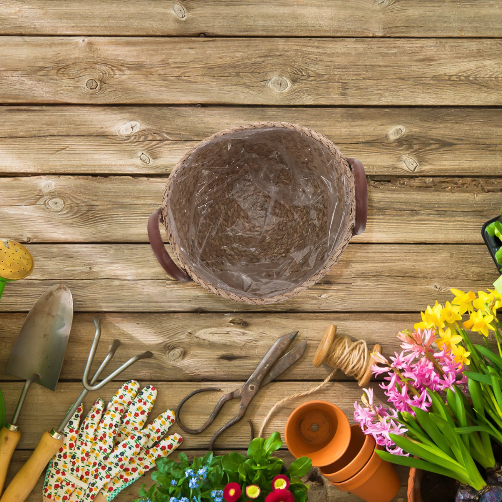 

Natural Woven Seagrass Basket With Handle Stylish Planter Storage Bin Decorative Flower Pot For Indoor Garden Plants Balcony