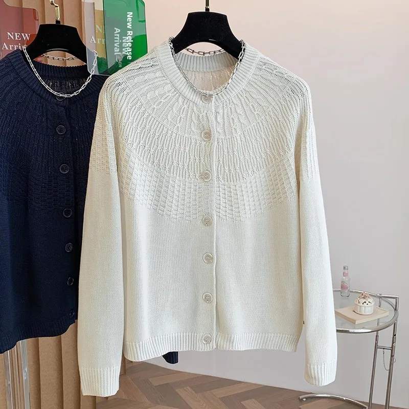 Loose Long Sleeve Knitted Open Cardigan Women's Casual Style Fleece Cotton Acrylic Thickened Autumn Winter round Neck Single ...