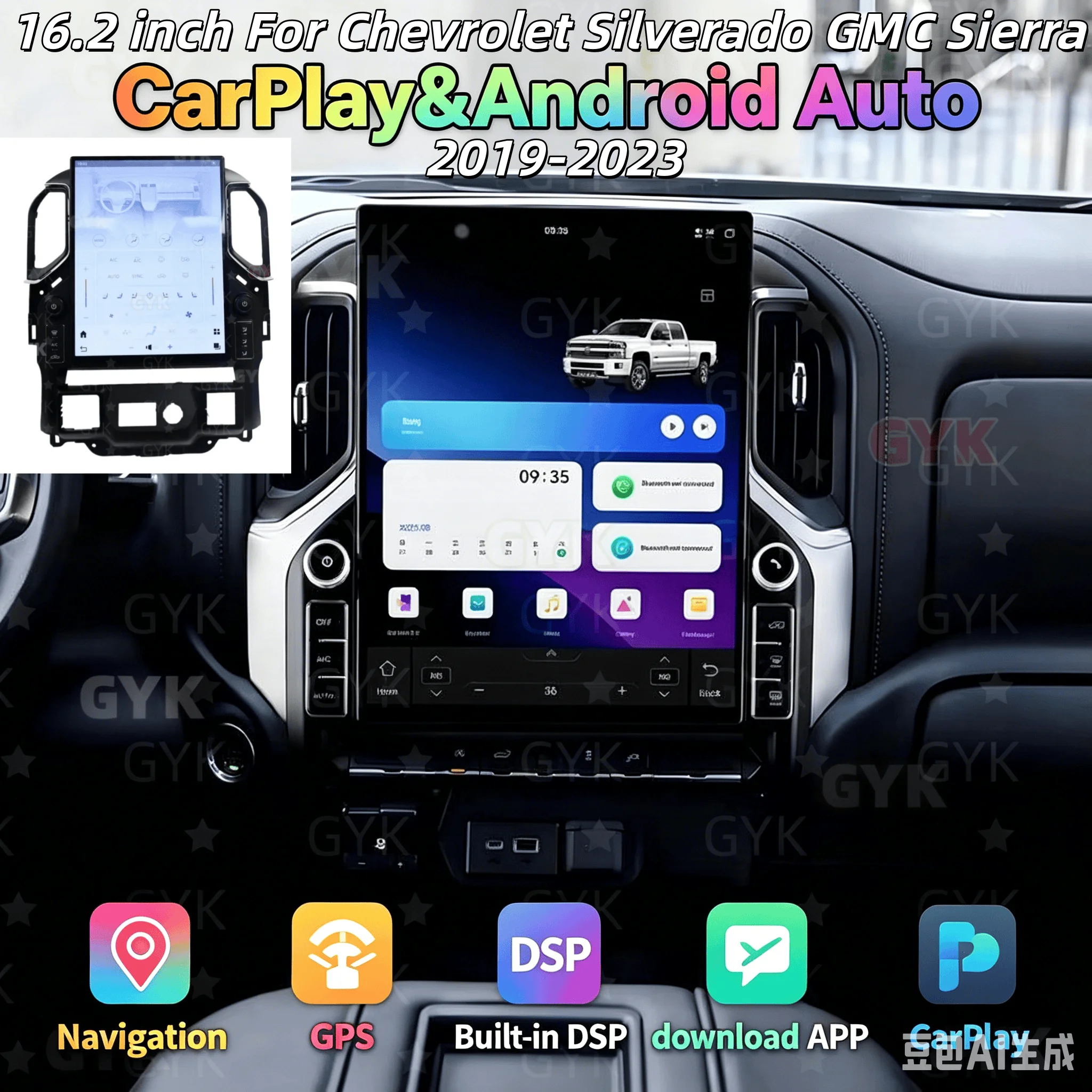 16.2 Android Car Radio For Chevrolet Silverado GMC Sierra 2019-2023 Carplay Car Radio GPS Navigation Multimedia Touch Screen