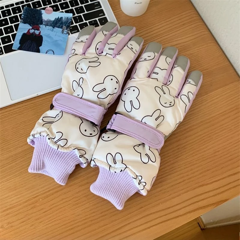 Cartoon Kawaii Miffy Gloves Lady Student Winter Thicken Cycling Windproof Keep Out The Cold Touch Screen Wear-resistant Gift New