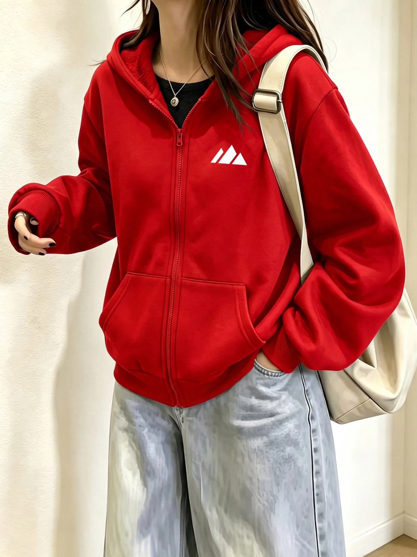 Girls Full Zip Hooded Sweatshirt Geometric Triangle Print Loose Hoodie Christmas Outerwear With Pockets