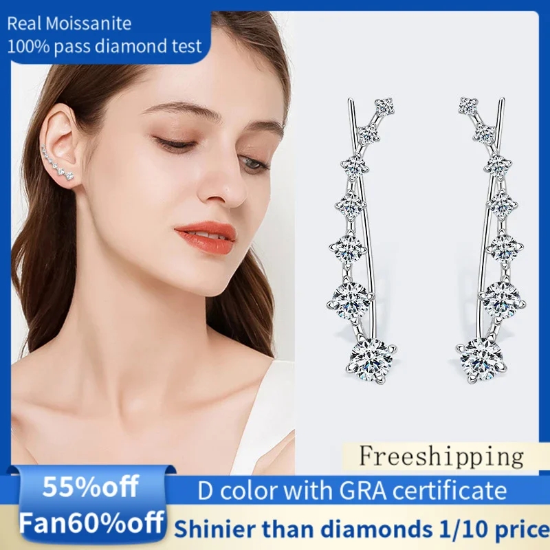 

Real Moissanite Diamond Clover Ear Studs Women's Diamond Earrings Silver Earrings s925 100%Pass the Diamond Test NIKA