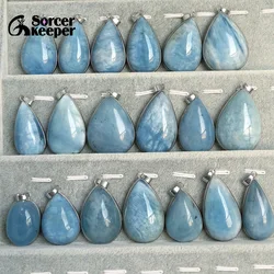 Trendy Authentic Natural Aquamarine Gem Stone Blue Charm Crystal Pendant Nnecklaces For Women Copper Bezel Jewelry Bijoux BD292H