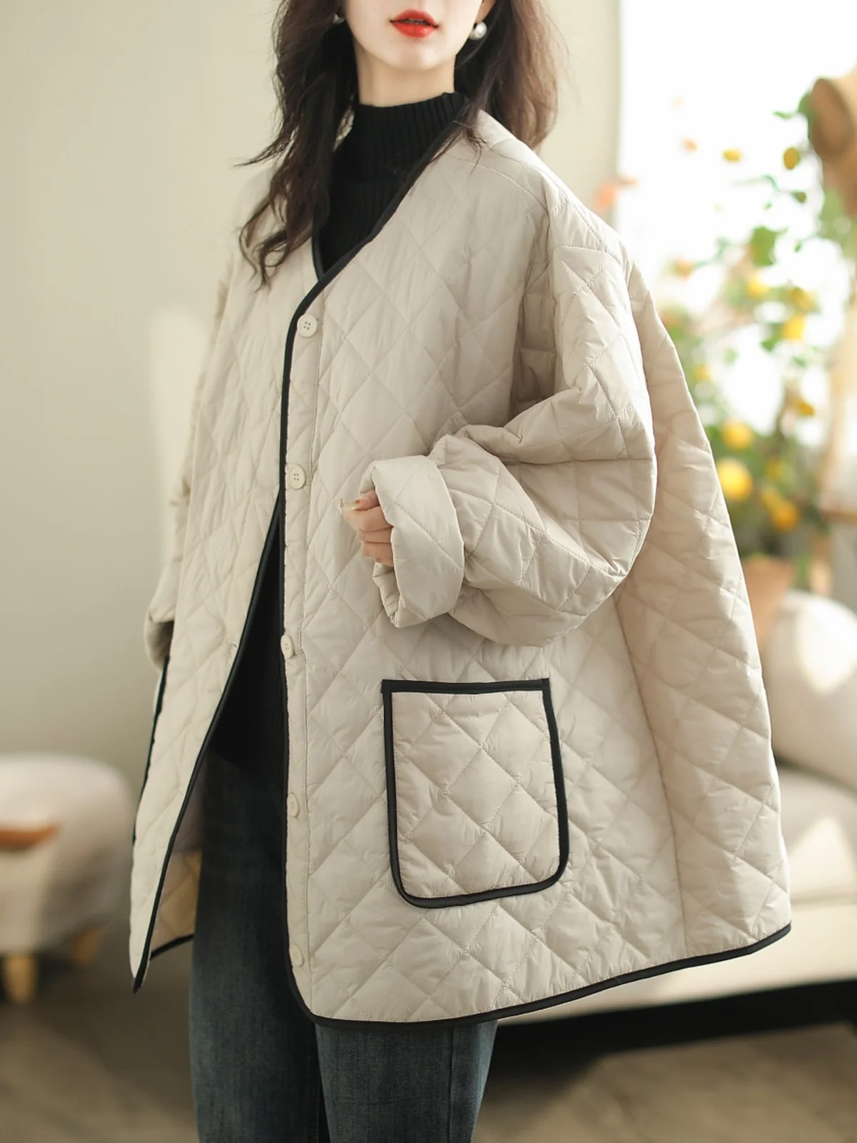 

Простая утепленная куртка большого размера на осень-зиму, свободного кроя, тонкая, однотонная, для повседневной носки, с длинными рукавами, стандартной длины, на одной пуговице