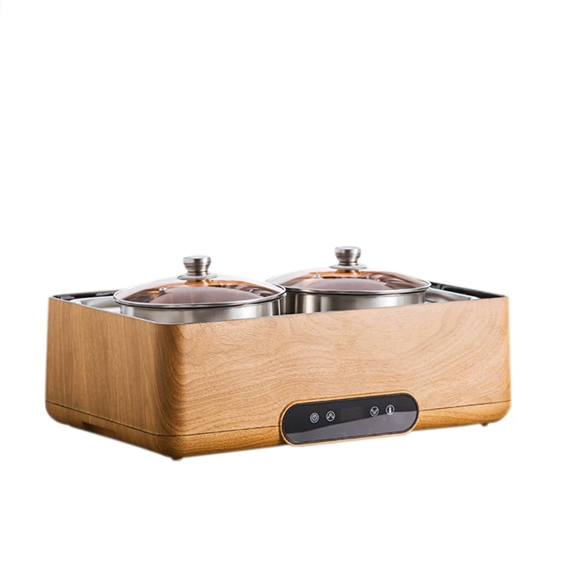 Electric Food Warmer New Product Chafing Dish With Hydraulic Cover Wood Grain Serving Dish For Party