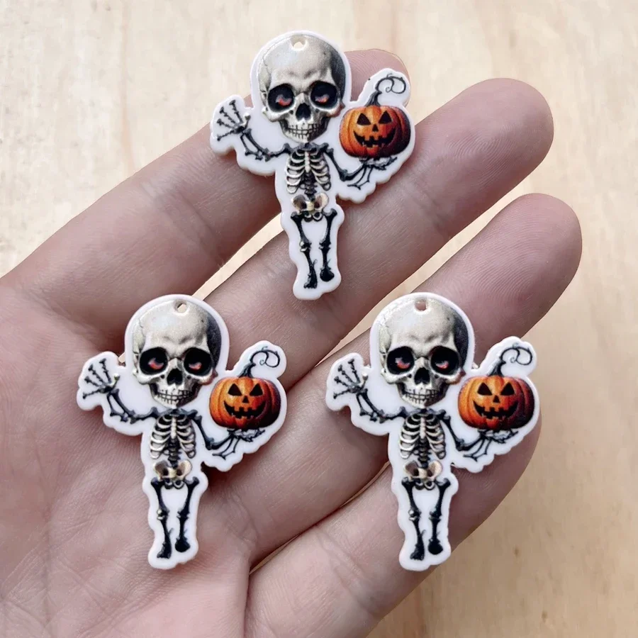 6pcs/lot Charm Skeleton Ghost Pendant DIY Earring Accessories Halloween Decoration Pendant Decor Home Craft Embellishments