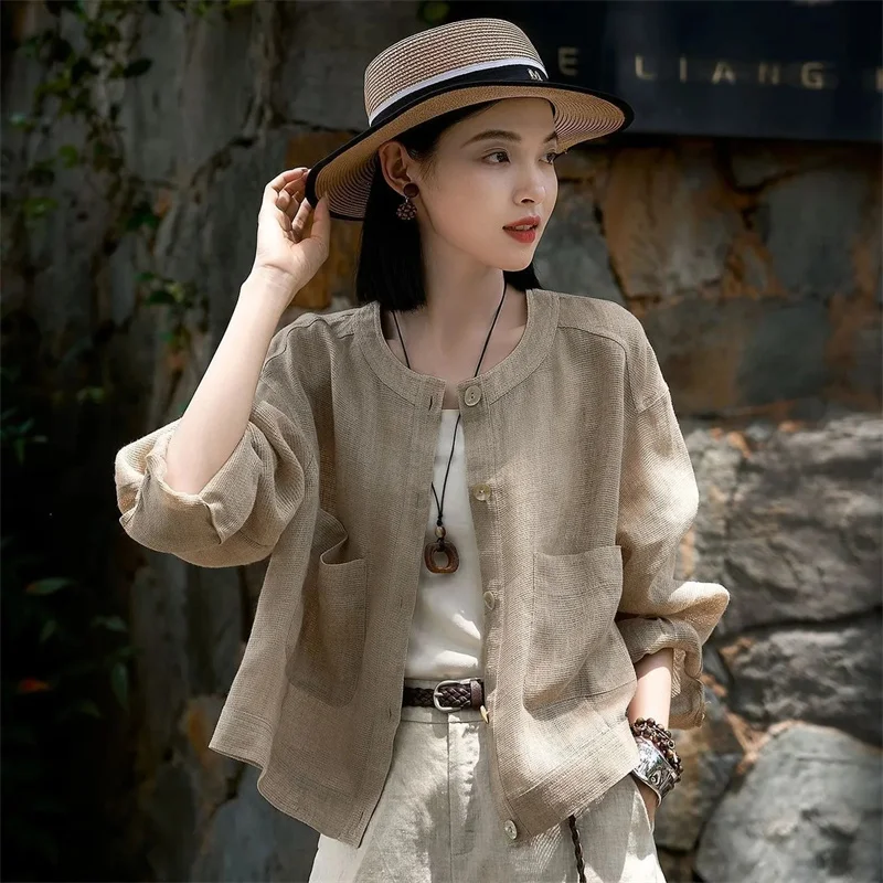 Spring and Summer Fashion Simple Sense of High-grade Solid Color Round Neck Sunscreen Women's Thin Breathable Cardigan Outside