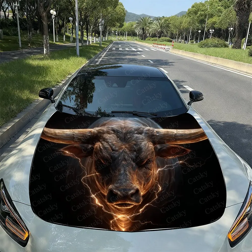 Lightning Buffalo Car Hood Vinyl Wrap Sticker - Waterproof Self-Adhesive Decal, Universal Car Surface Protection Cover, Enhances