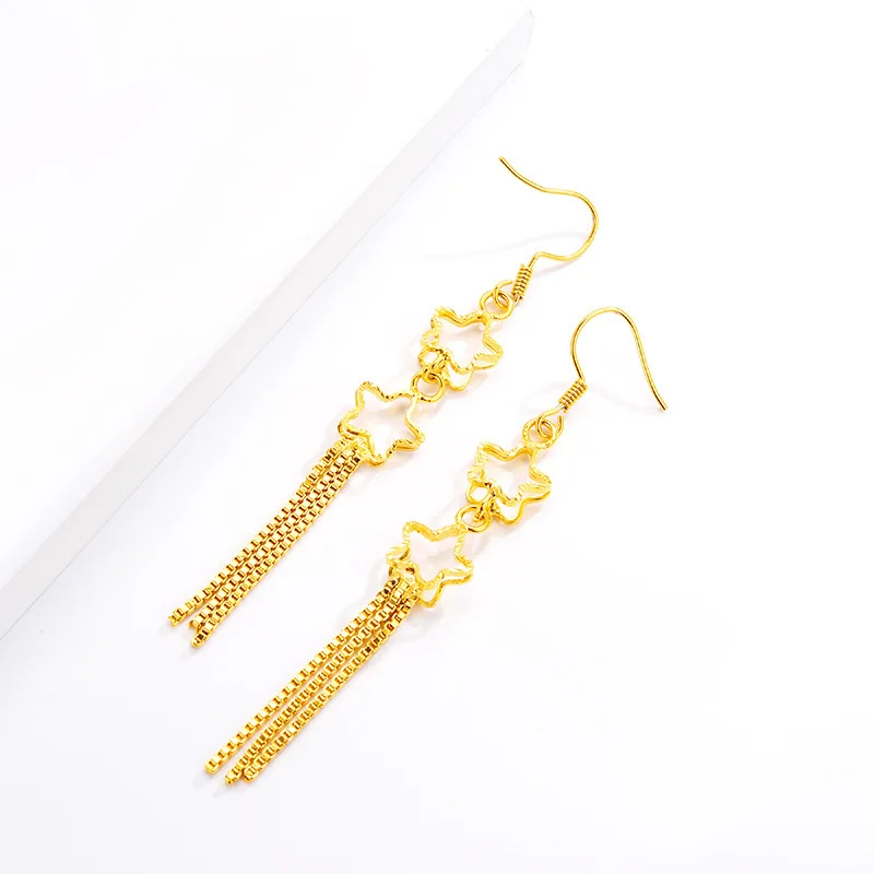 AU999 Gold Earrings Womens Tassel Earrings Goddess Earrings 24K Pure Gold Jewelry Fashion Simple Gold Jewelry