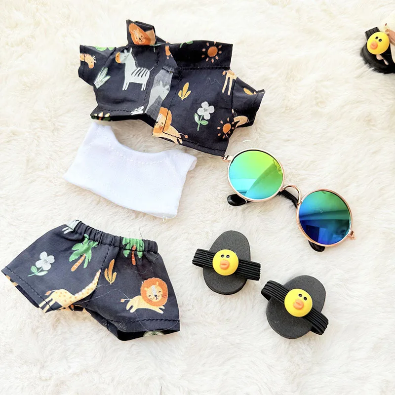 15-17cm Mini Plush Doll Overalls: Beach Vacation Style Outfit for Kawaii Fashion Dolls, Adjustable Fit Summer Clothing image 2