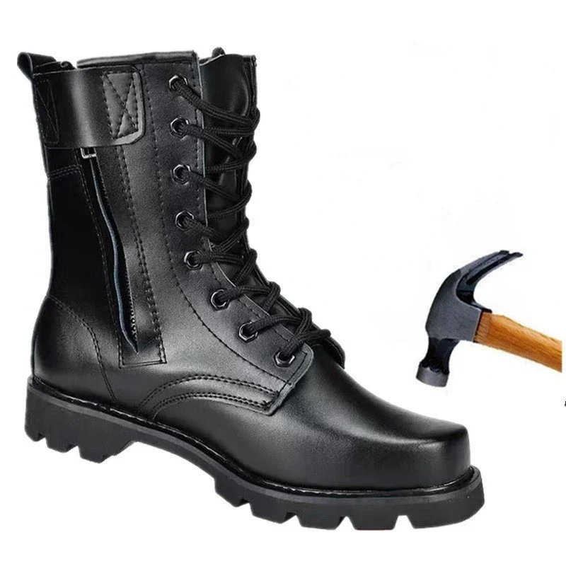 Sapatos masculinos sapatos de segurança de trabalho plataforma de alta qualidade botas de motocicleta ao ar livre antiderrapante botas de tornozelo moda botas de couro masculino novo