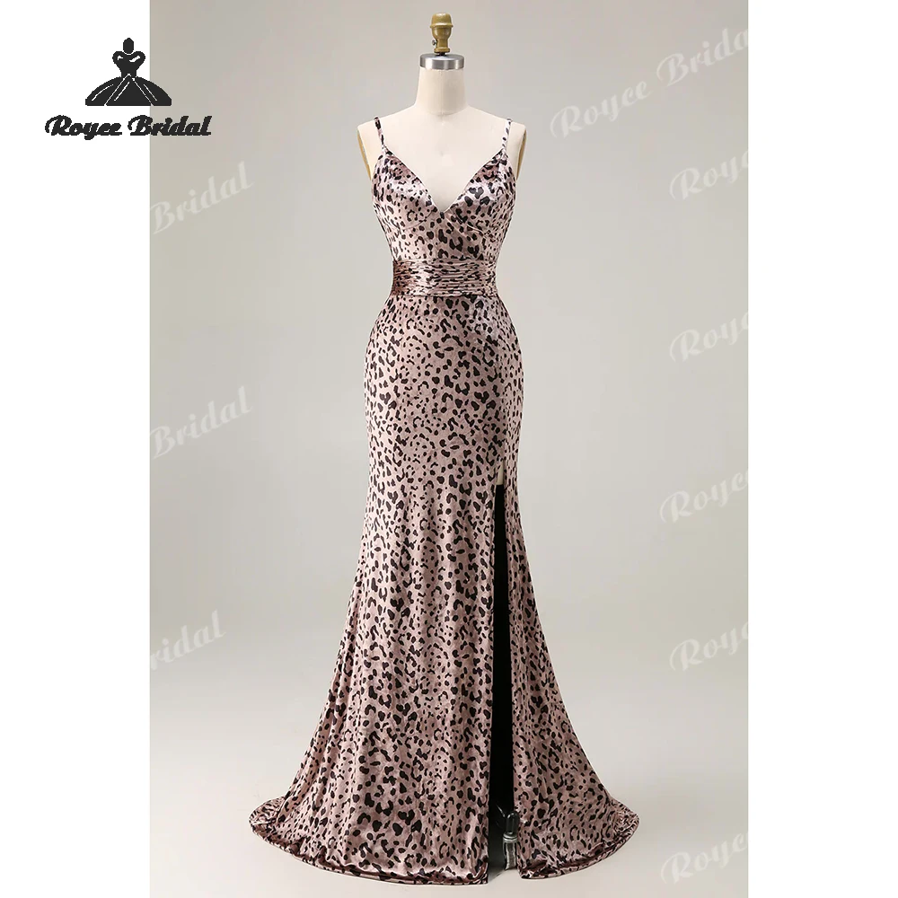 Leoparden-Meerjungfrauen-Abschlussballkleid 2026 mit Spaghettiträgern, elegante Festkleider, individuell anpassbares Abschlusskleid