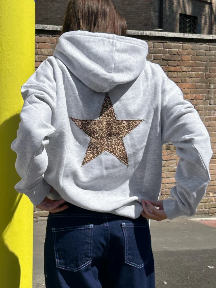 

Y2K aesthetic hooded sweatshirt star printed sweatshirt 2000s streetwear long sleeved winter cute hip-hop hooded sweatshirt