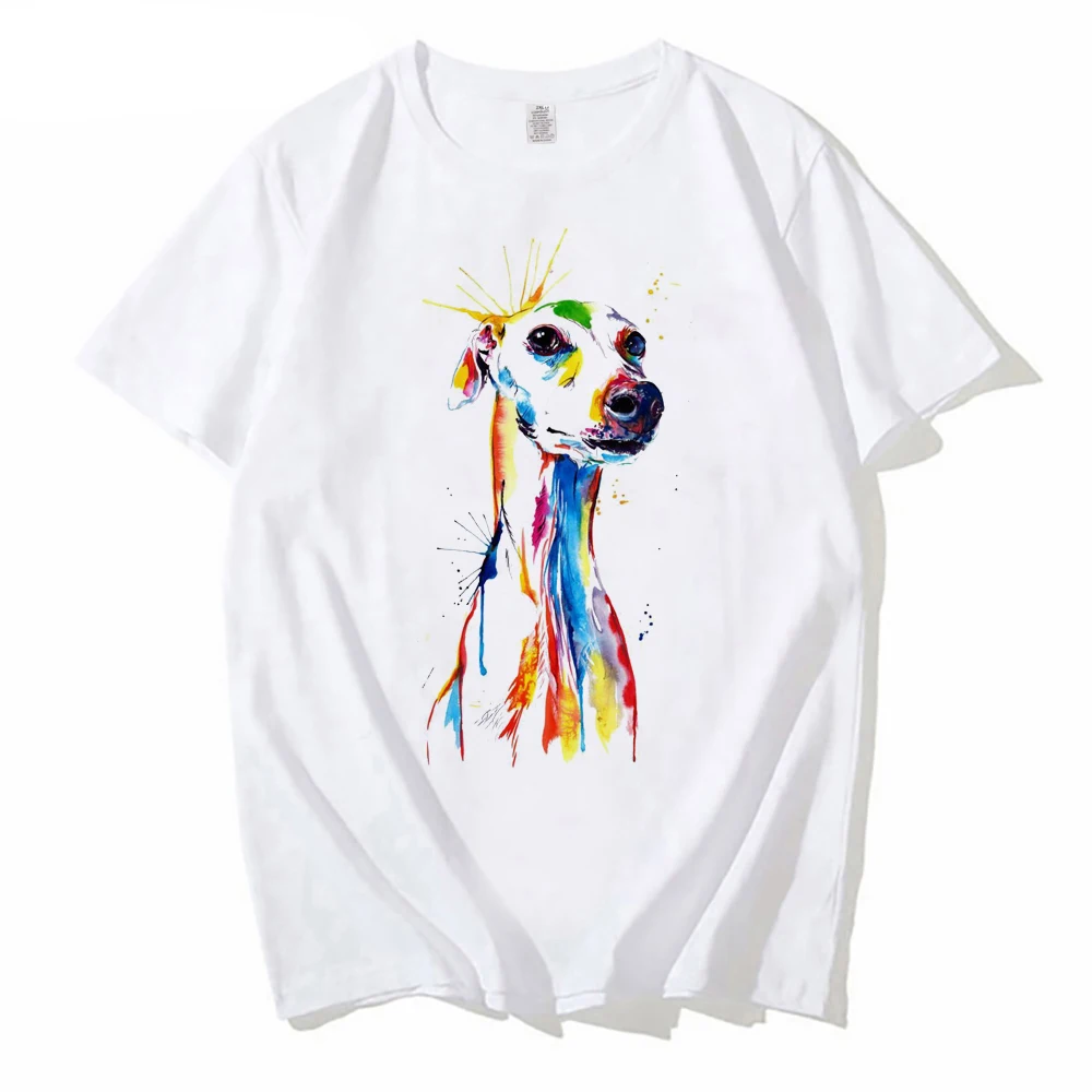 New Fashion Men O-Neck Greyhound Watercolor Print unisex streetwear white Hip Hop Geek Short Sleeve T Shirts