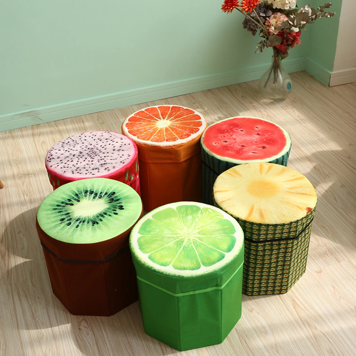 

Pineapple Folding Fruit Stool Storage Box Organizer Seat for Home Children's Room Decoration Fruit Stool
