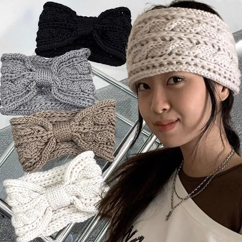 

Korean Twists Butterfly Hairband For Women Knitted Hairband Autumn Winter Warm Windproof Hair Hoop Headwrap Headwear Accessories