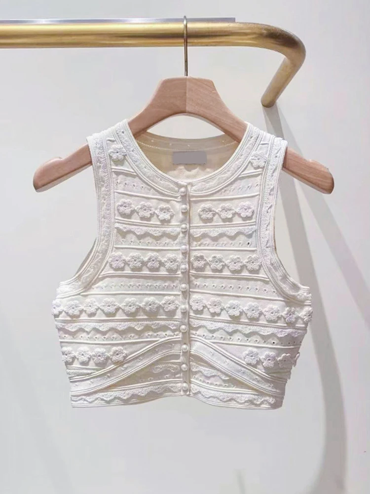 Set atasan dan rok wanita nan you high end, koleksi musim semi 2025, dengan bordir bunga dan detail hollow out, model vest dan rok, elegan nan cantik.