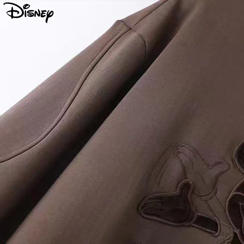 Imagem -06 - Disney-mulheres Mickey Mouse Algodão Bordado O-neck Moletons Moda Casual Pullovers Brand Clothing Top Nova Chegada