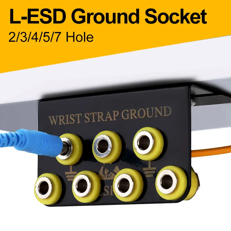 

Professional Anti Static ESD Ground Socket L Shaped Socket 2/3/4/5/7 Hole Banana Plug Wireless Wrist Strap Grounding Wire