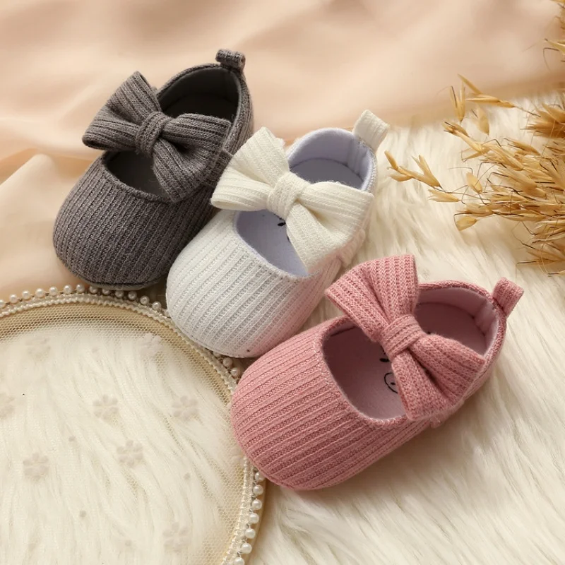 Cute Baby Girl Shoes Knitted Cotton Flat Shoes Arched Soft Sole 0-18M Newborn Princess Shoes Walking Shoes