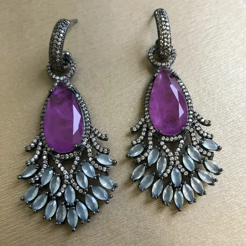 Bilincolor  Cubic Zirconia Purple Vintage Earring for Women Wedding Jewelry