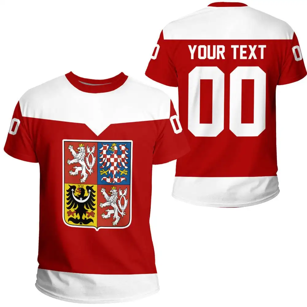 Custom Name Czech Republic Flag 3d T-shirt Coat of Arms of Czech Republic T-shirt Flag T-shirt Casual Oversized Short Sleeve