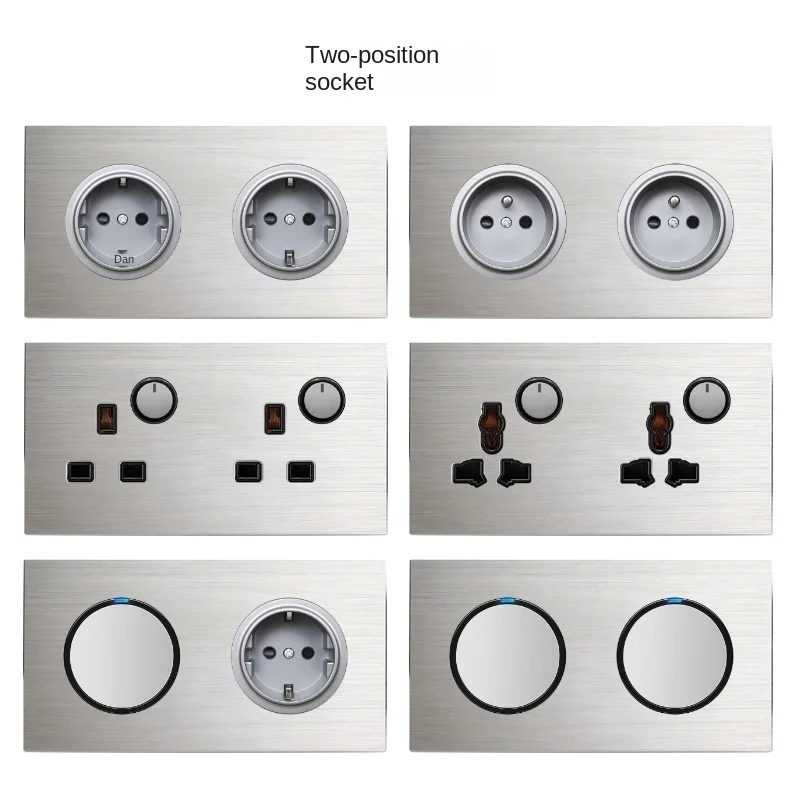 Silver Aluminum alloy 146mm 86mm  switch socket EU standard universal multi three hole socket European germany French usb socket