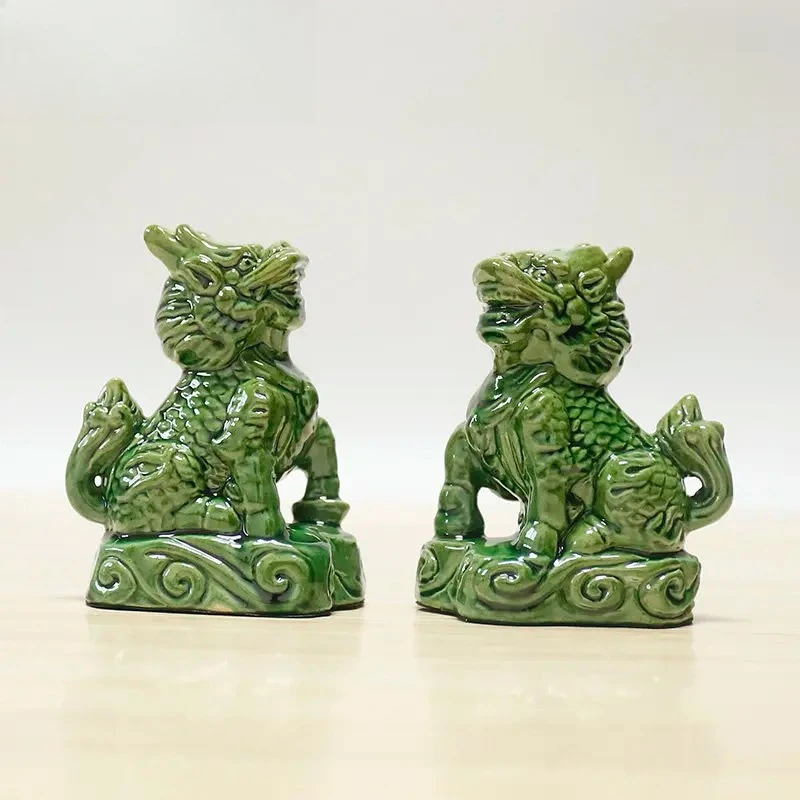 2pcs Ceramic Kirin Ornament Tang Sancai Chinese Decorative Items Home Living Room and Study Decoration Ceramic Handicrafts