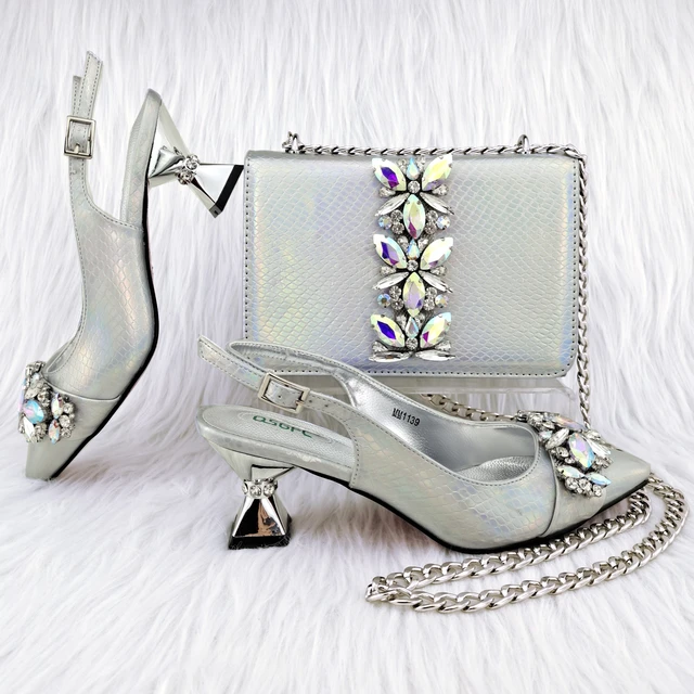 African Shoes Bags Matching Set Matching Shoes Bags Weddings Silver Shoes Bag Set Pumps Aliexpress