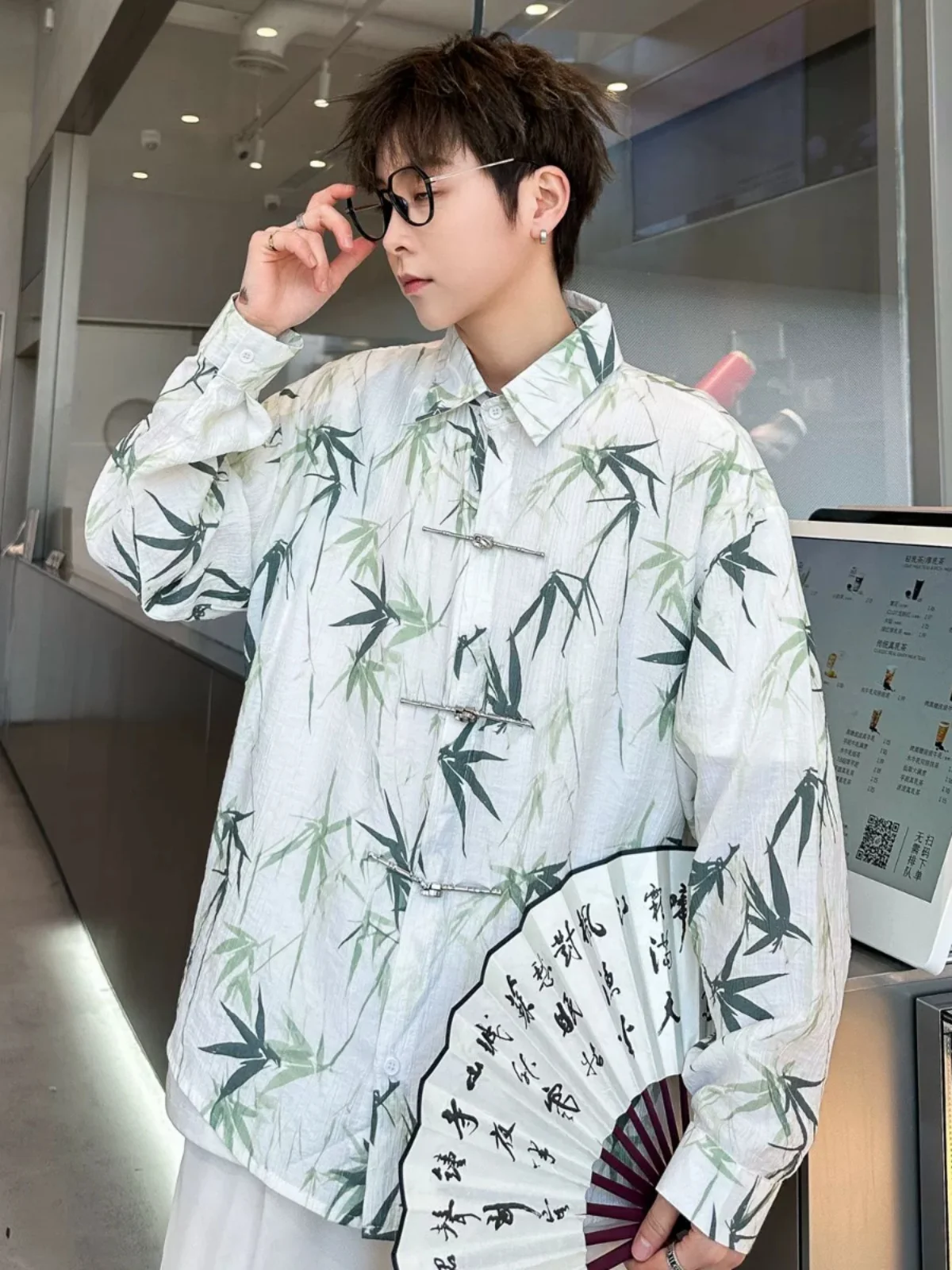 

New Chinese Sle Men's Long Sve irt 2025 Spring Autumn High Sensation Retro Button up Top Youth Faion Loose Fit Printed