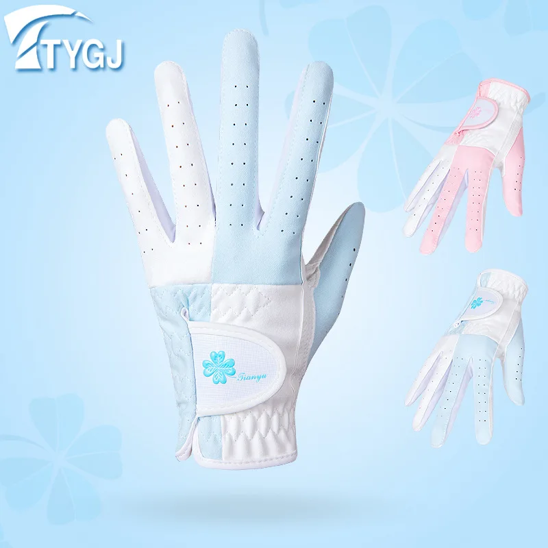 2024 New Women\'s Golf Tennis Gloves Non-slip Breathable Microfiber Gloves Pink Blue Full Finger Fashion Ladies One Pair Gloves