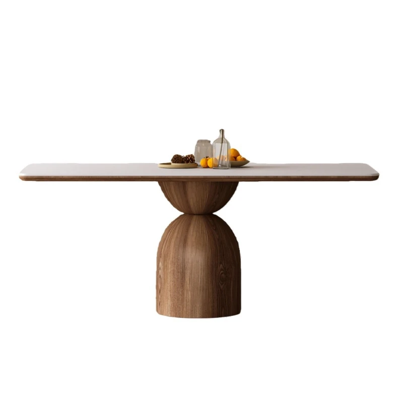 Cream wind rock slab dining table and chair combination rectangular matte pure