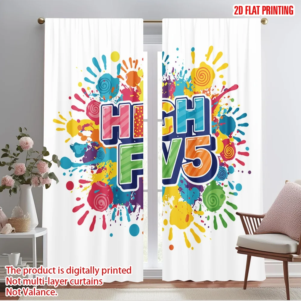 

2pcs 2D flat printing Curtains High Five Colorful Hands 100% Polyester Fabric Without Electricity All Season Party & Holiday
