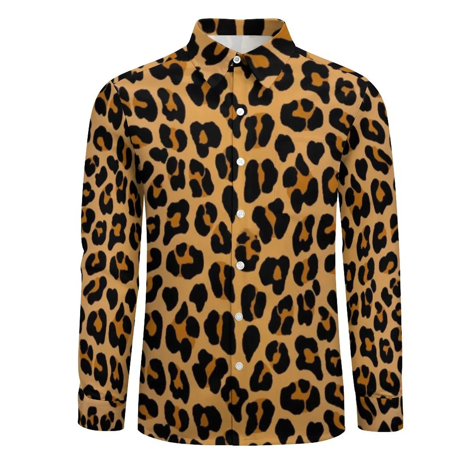 Animal Print Casual Shirts Yellow Leopard Elegant Shirt Spring Streetwear Oversized Blouses Men Long Sleeve Design Top Gift