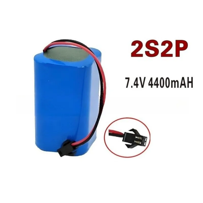 Batería recargable de 7,4 V, 4400mAh, 18650 2S2P para Altavoz Bluetooth, Monitor de luz Solar + placa protectora, enchufe de SM-2P/XH2.54-3P/CC