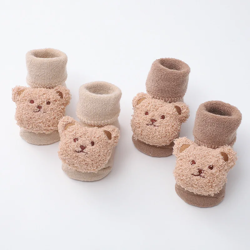 Winter New Bear Baby Warm Socks Newborn Toddler Soft Solid Prewalker Terry Antiskid Floor Socks Girls Infant Boys Cute Mid Socks