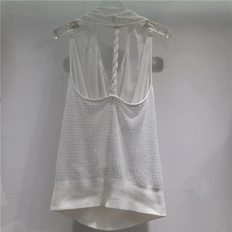 HKSH Women Sexy Vest Sleeveless Pleated Halter Neck Backless Studded Diamonds Elegant High-end Chic Tank Top Summer 2026 HK23113