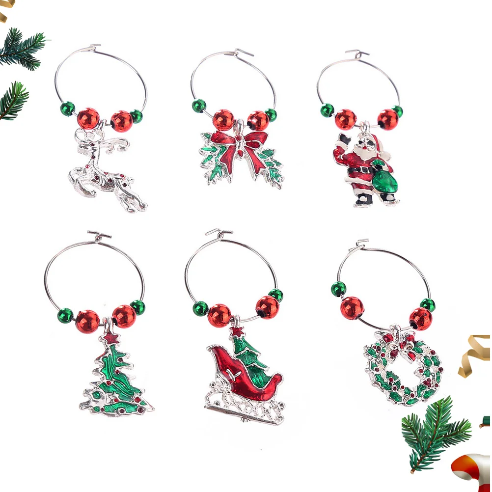 

6Pcs Wine Glass Charms Stylish Christmas Wine Ring Drink Markers Party Accessories Gift Christmas Glass Charms