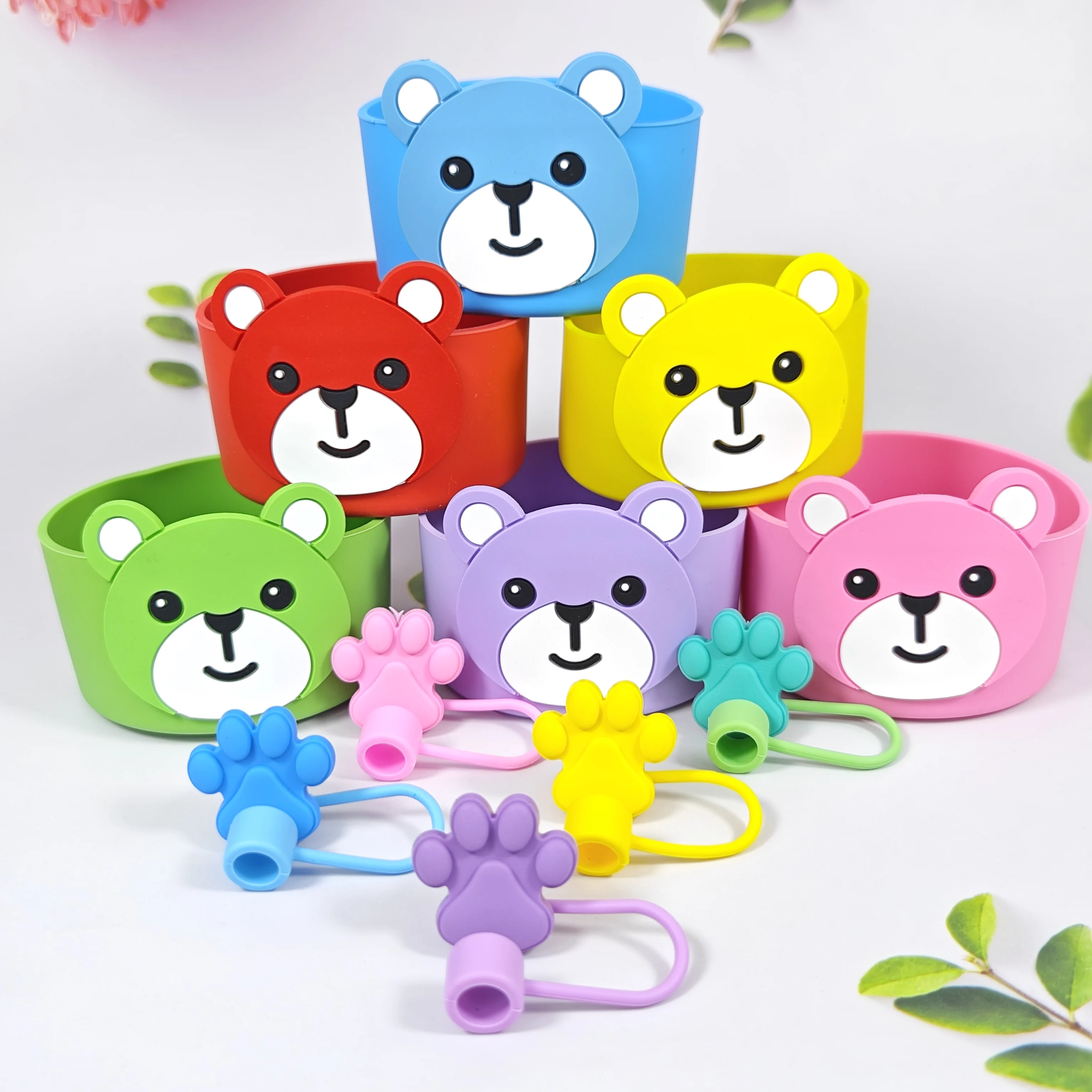 New cross-border silicone cup sleeve, approximately 7.5CM in size, with bow decoration for for for for Tumbler cup accessories,