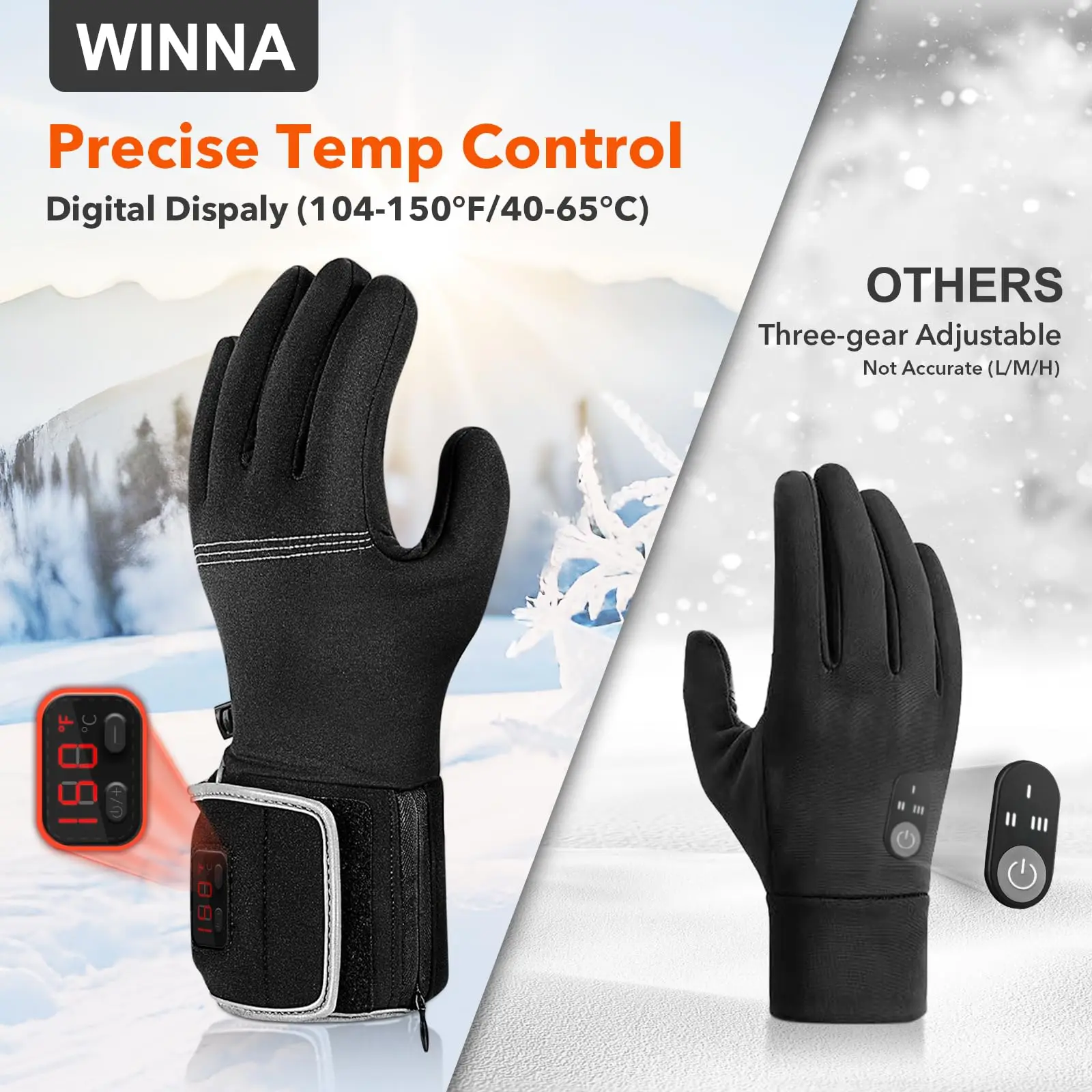 Electric Heated Gloves Skiing Gloves With Touch Screen Winter Washable Thermal Smart Heated Gloves Cycling Gloves Side Zipper