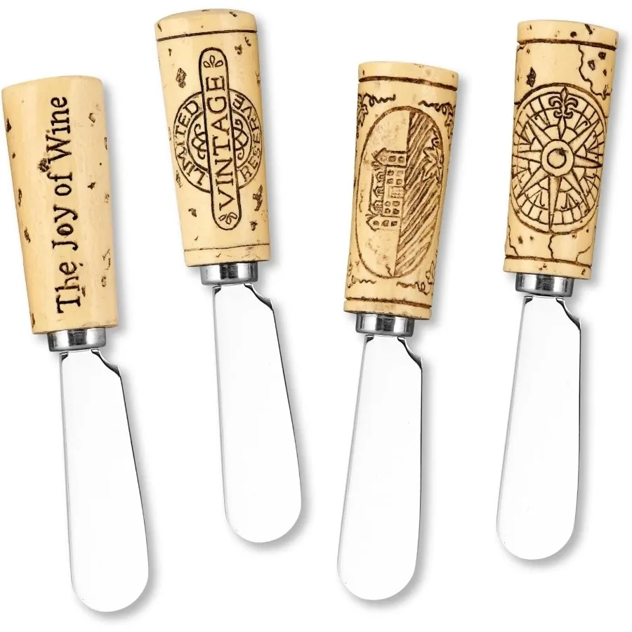 

Vintage Wine Cork Cheese Spreaders with HandPainted Resin Handles and Stainless Steel Blades for Spreading Cream Cheese Butter