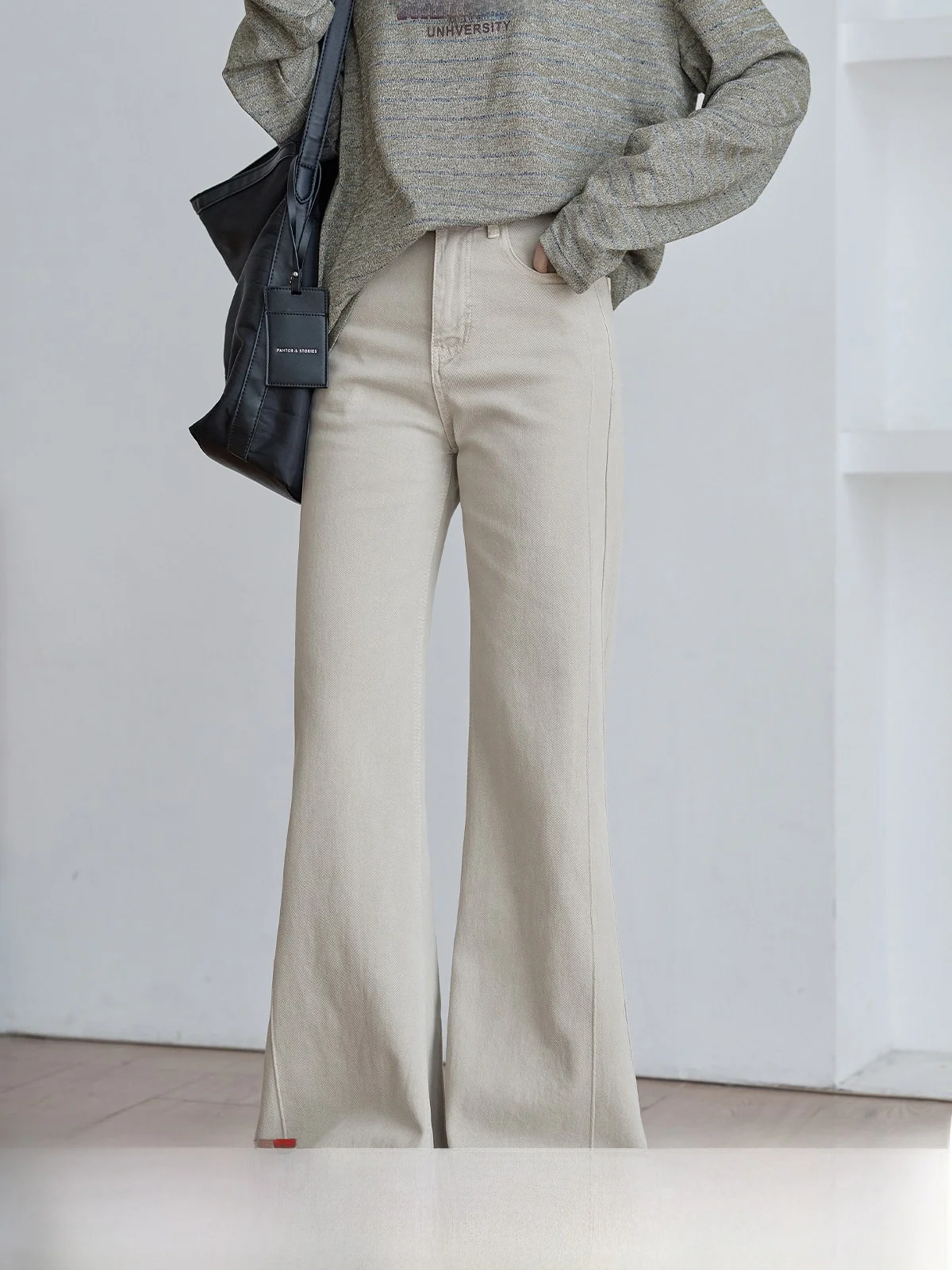 

High Waist Flared Jeans Women's Spring New Style Versatile Slimming Design Commute Style Washed Fabric Button Closure Daily Wear