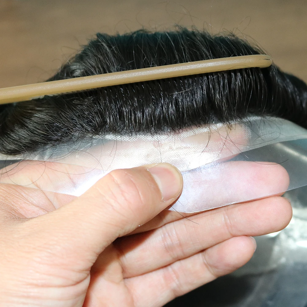 Afro-Herren-Perücke, krauses Haar, 8 mm, Herren-Toupet, australische Schweizer Spitze & PU-Basis, natürliche Echthaar-Ersatzsysteme, Prothese – Detail 7