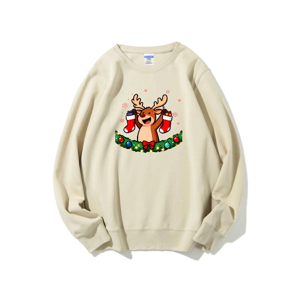 Adorável natal rena temático feliz natal moletom unisex manga longa quente vestuário de inverno ótimo para presentes de natal