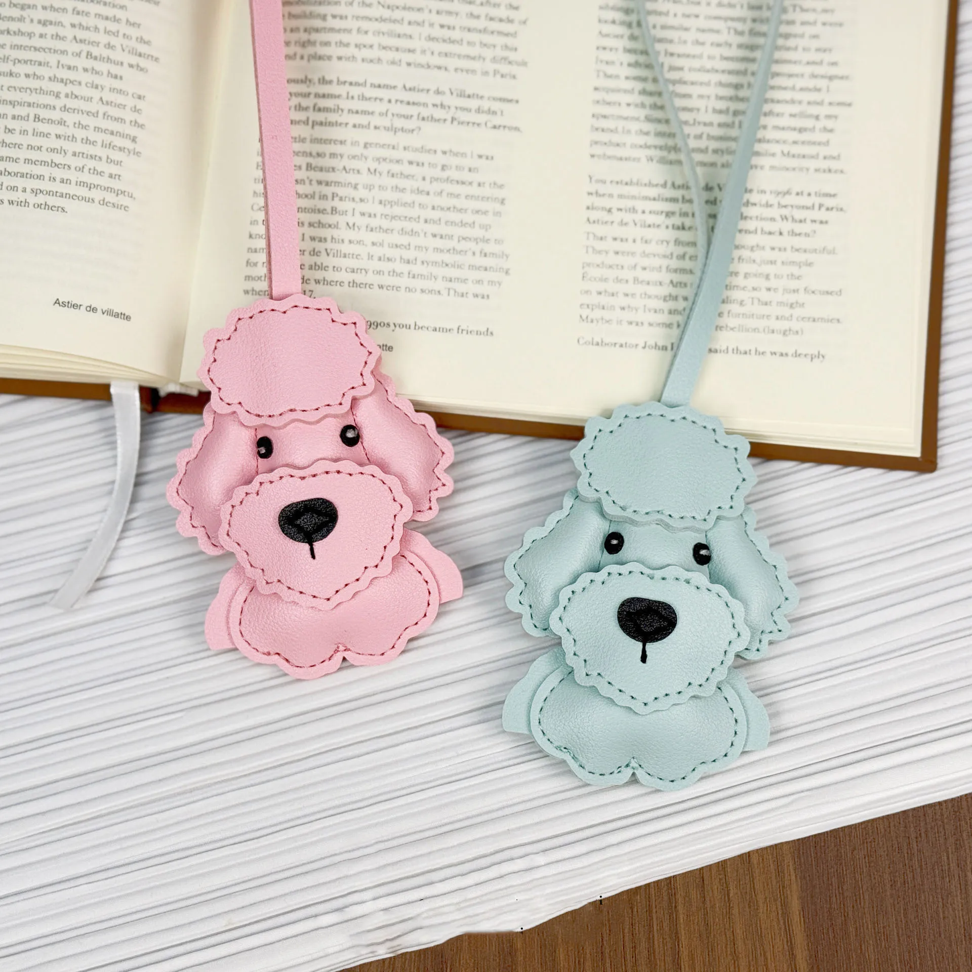 Handmade Teddy Dog PU Leather Bag Charm Pendant Keychain Handbag Purse Ornament Exquisite Keyring Decor Accessory