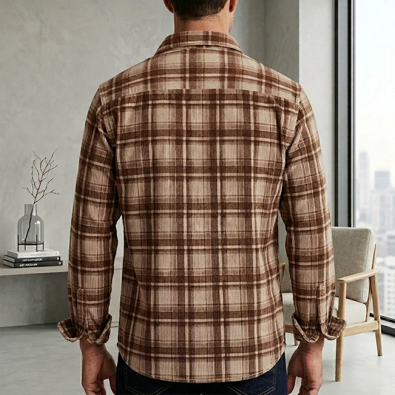 2026 Neues Vintage Japanisches Herren-Karohemd mit Langen Ärmeln, Herbstmode, Bequemes Kordhemd, Künstlerisch, Trendig, Klassische Hemden und Oberteile – Detail 10