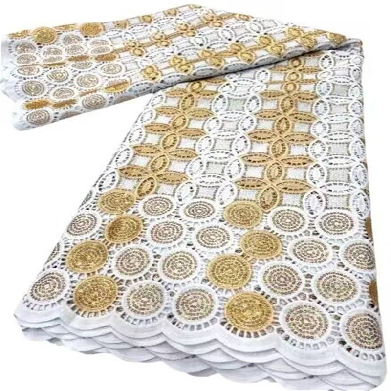 2023 Gold/White Hot Sale African Cord Lace Fabric High Quality Water Soluble Nigerian Guipure Cord Lace For Wedding