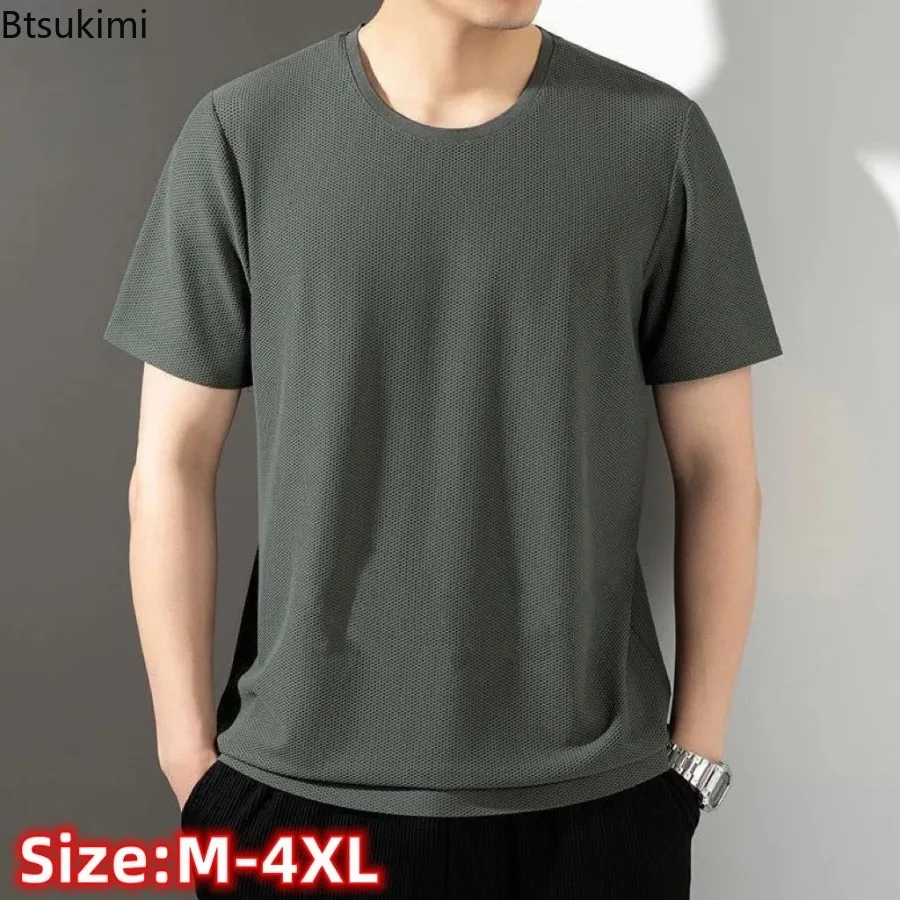 

New 2025 Summer Men's Round Neck Short Sleeved T-shirt Fashion Solid Loose Casual Versatile Tops Men Simple Breathable Thin Tees