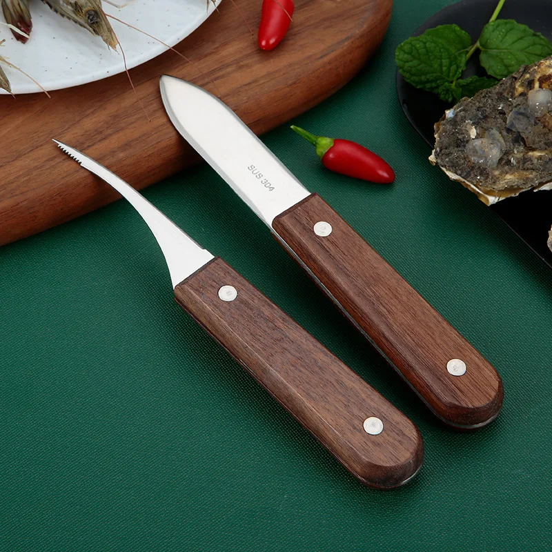 Wooden Handle Shrimp Line Knife Shrimp Peeler Oyster Knife Stainless Steel